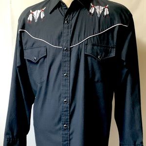 Vintage Ash Creek Men’s Western Shirt Embroidered Big Horn Pearl Snaps Sz Medium